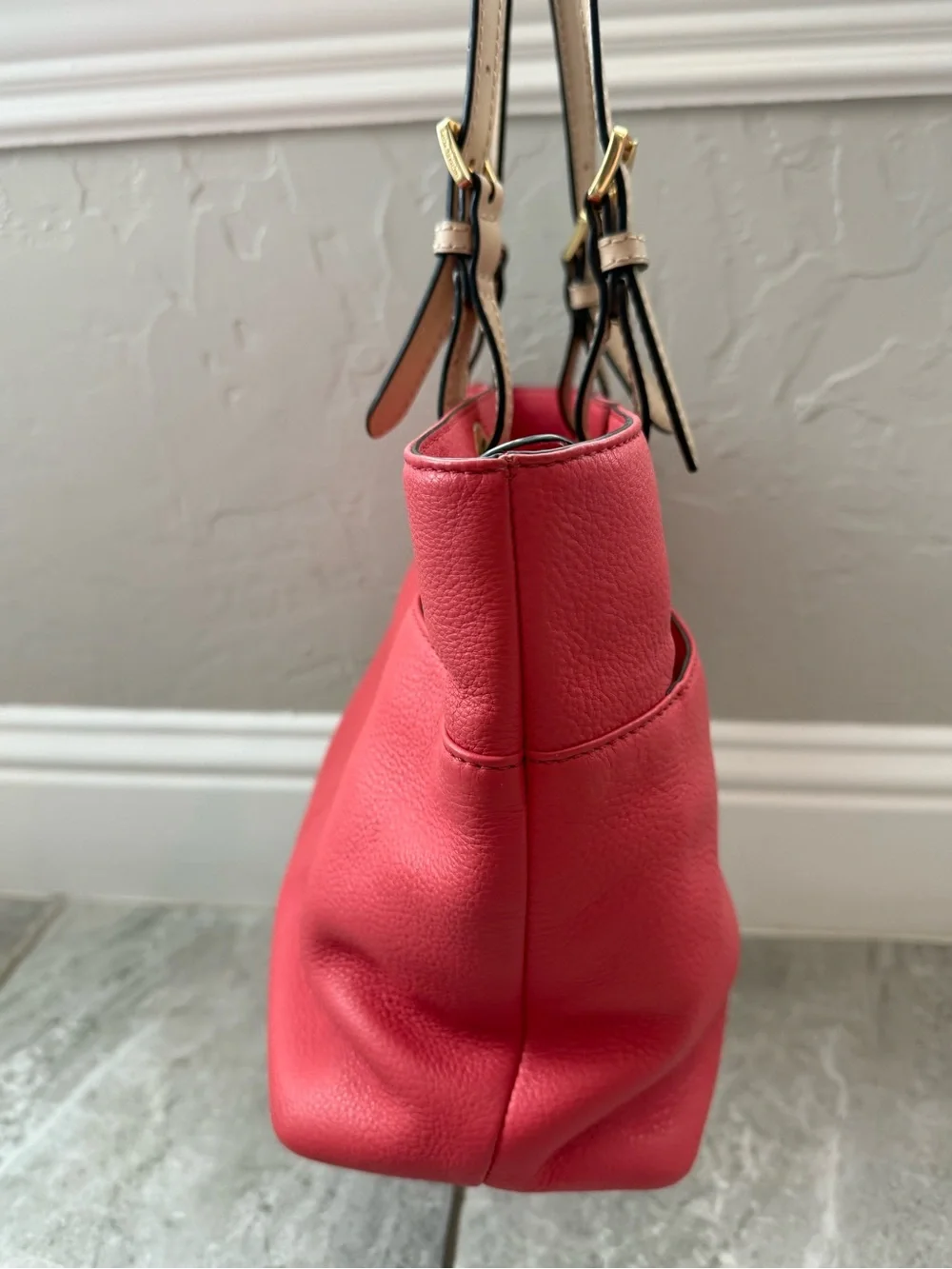 Michael Kors Bedford Coral Pink Pebbled Leather Tote 30H4GBFT6L